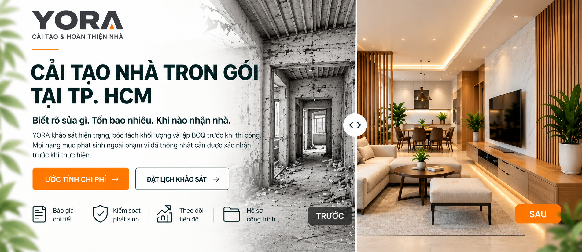 YORA cải tạo nhà trọn gói tại TP.HCM – ảnh minh hoạ trước và sau cải tạo